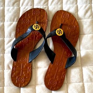 Tory Burch Black and Brown Flip Flops